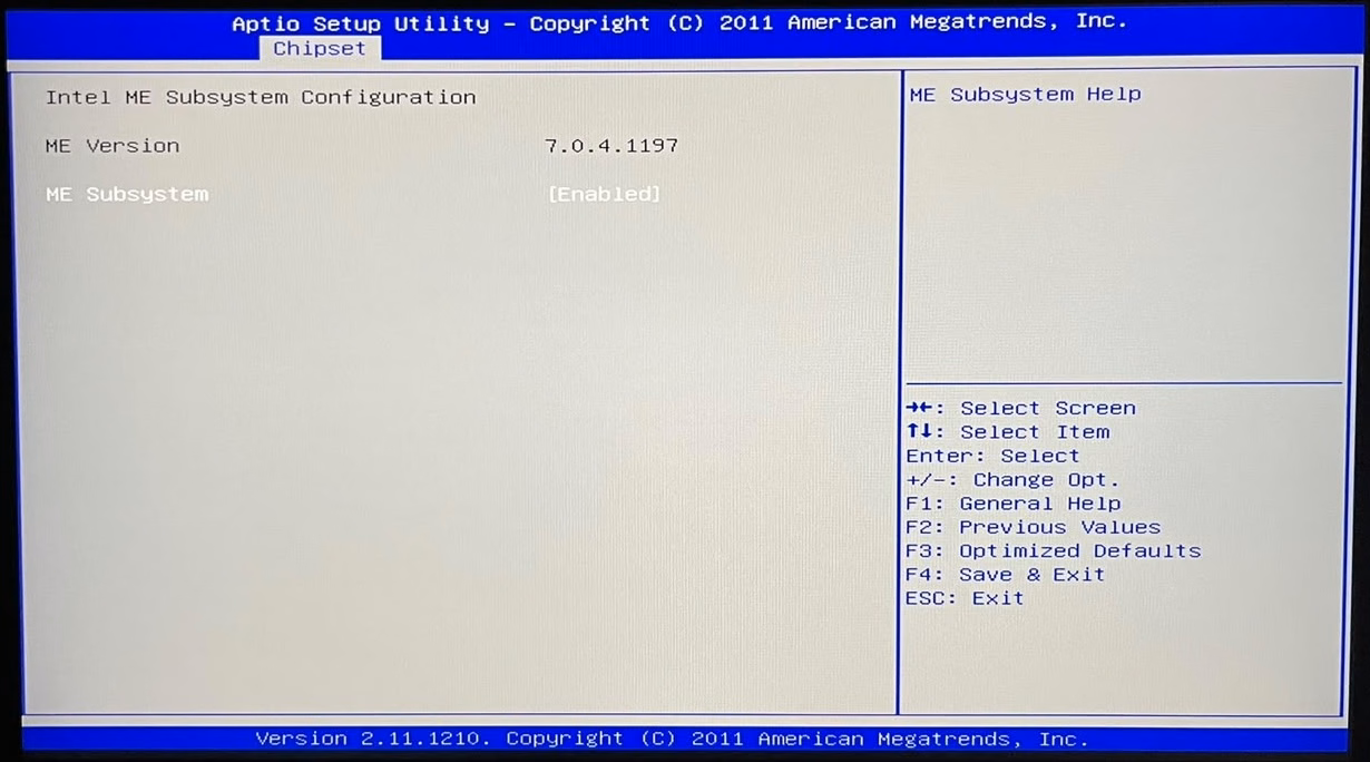 The BIOS screen showing the firmware version